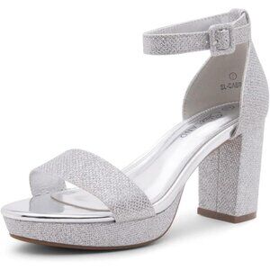 Women's Sliver-Shimmer Sandal Stylish Comfortable Chunky Blocked Strappy Heel